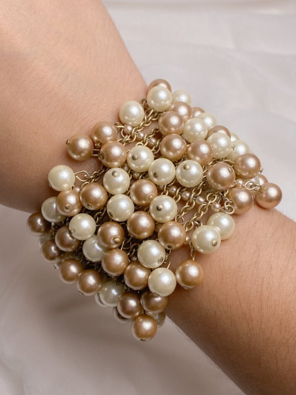 Stella and Dot Champagne Glass Pearl Cluster Beaded Wide Statement Bracelet